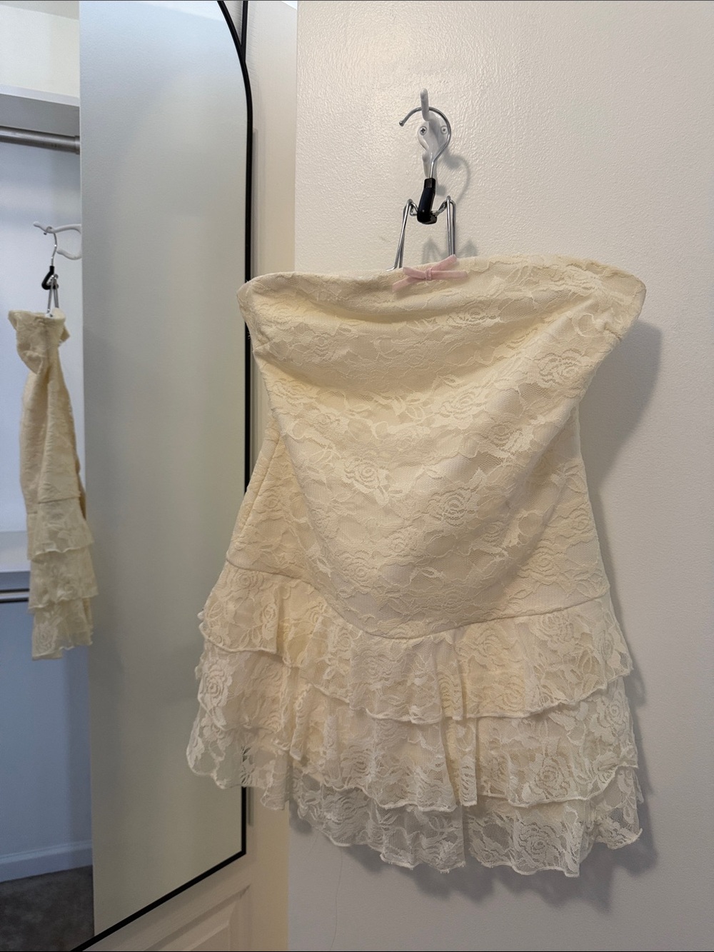 Windsor Cream Lace Mini Dress with Pink Bow